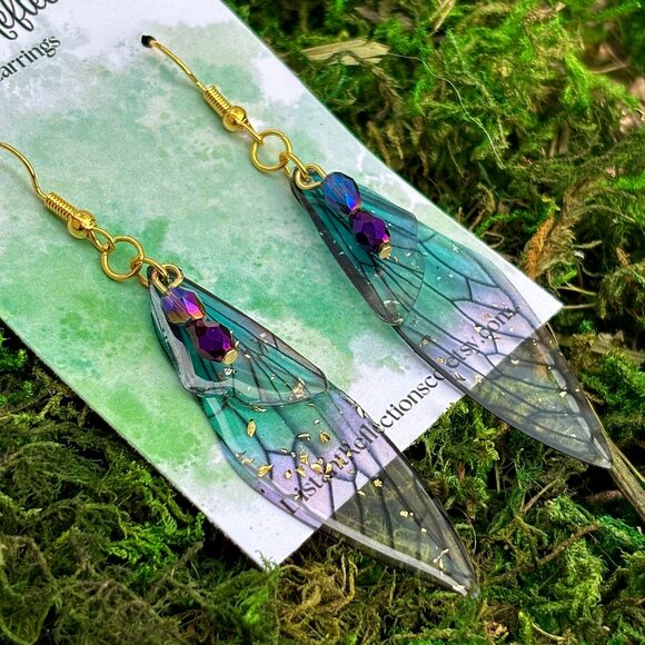 Blue & Purple Butterfly Wing Dangle Earrings - Picture 2 of 3